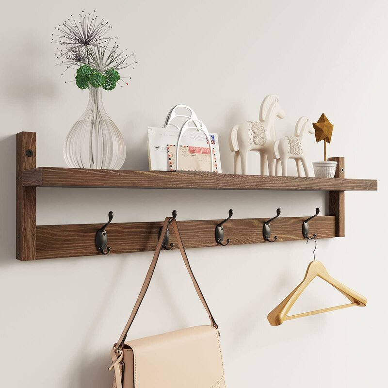 Wall mounted shelf with hooks sale